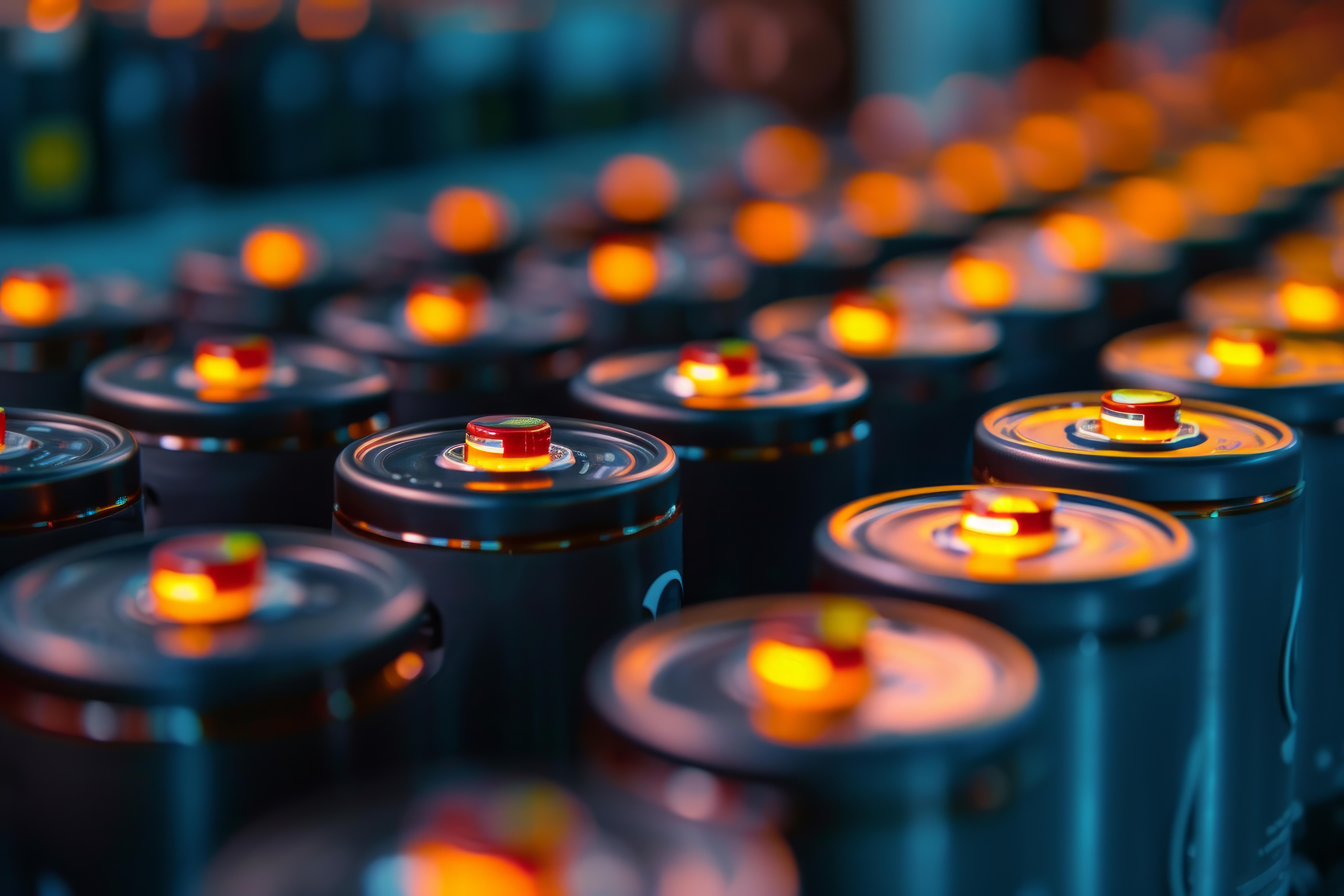 Renewable Battery packs energy factory. Generate Ai